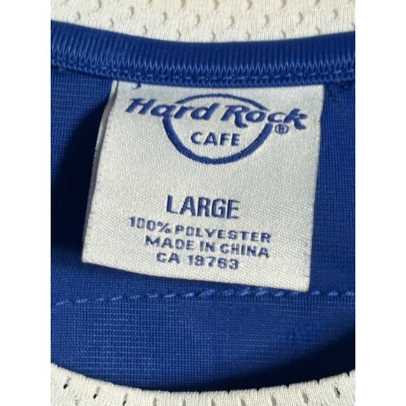 Hard Rock Cafe Blue Soccer Jersey Top Global Flag Design Large Live Love Play - Picture 8 of 10